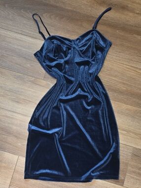 Ambiance Navy Velvet Mini Slip Dress with Spaghetti Straps